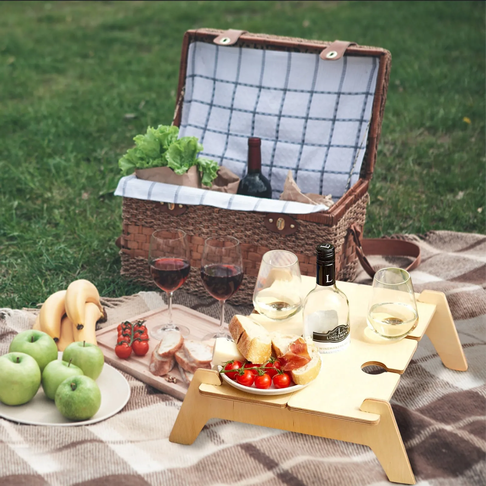 Wooden Outdoor Wine Table Folding Picnic-table With Glass Holder 2 In 1 Wine Glass Rack Outdoor Portable Picnic Folding Table outdoor furniture black