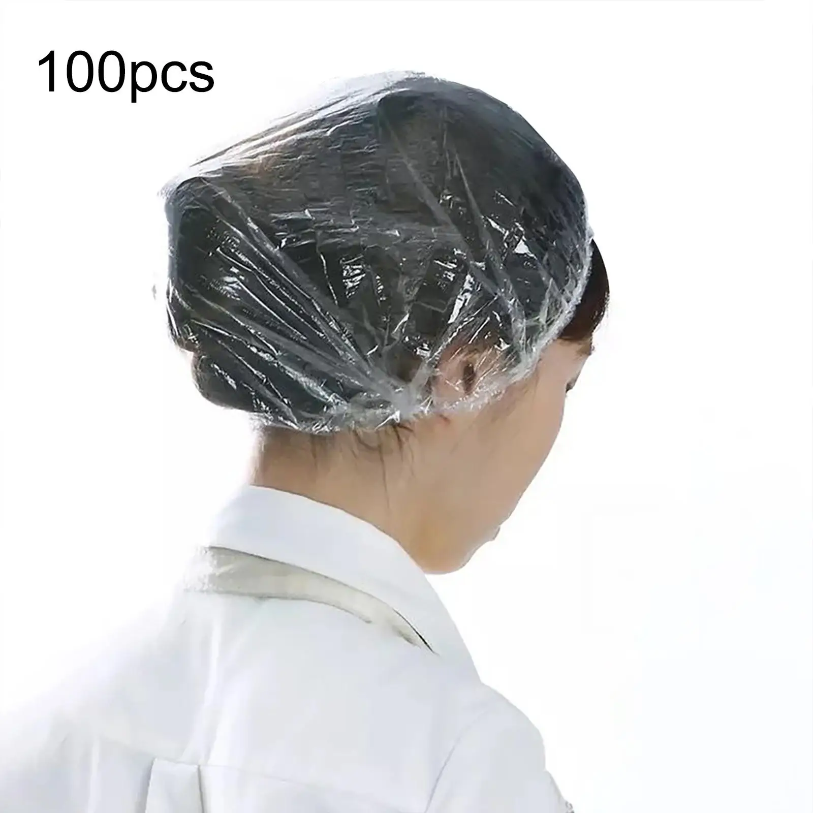 100 Pieces Disposable Shower Caps Solid Transparent Elastic Portable Shower Hat for Hair Salon Hair Treatment Bath Travel Hotel