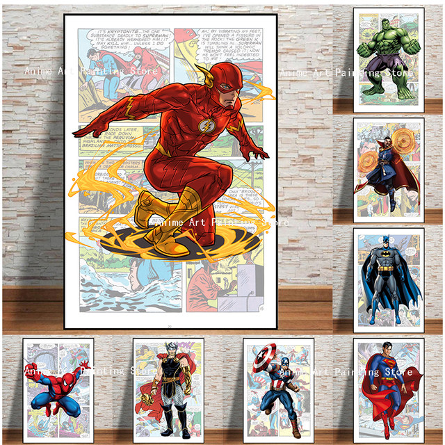 Disney Marvel Movie Superhero Wall Art Poster SpiderMan Iron Man Simple  Home Decor Canvas Painting Mural Pictures Print Artwork