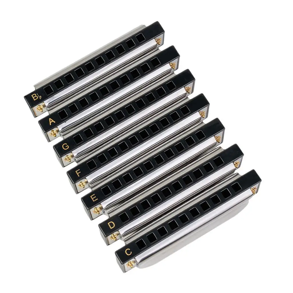 Seven Piece Harmonica Set - Key of G, A, Bb, C, D, E, F w/ Case Pack