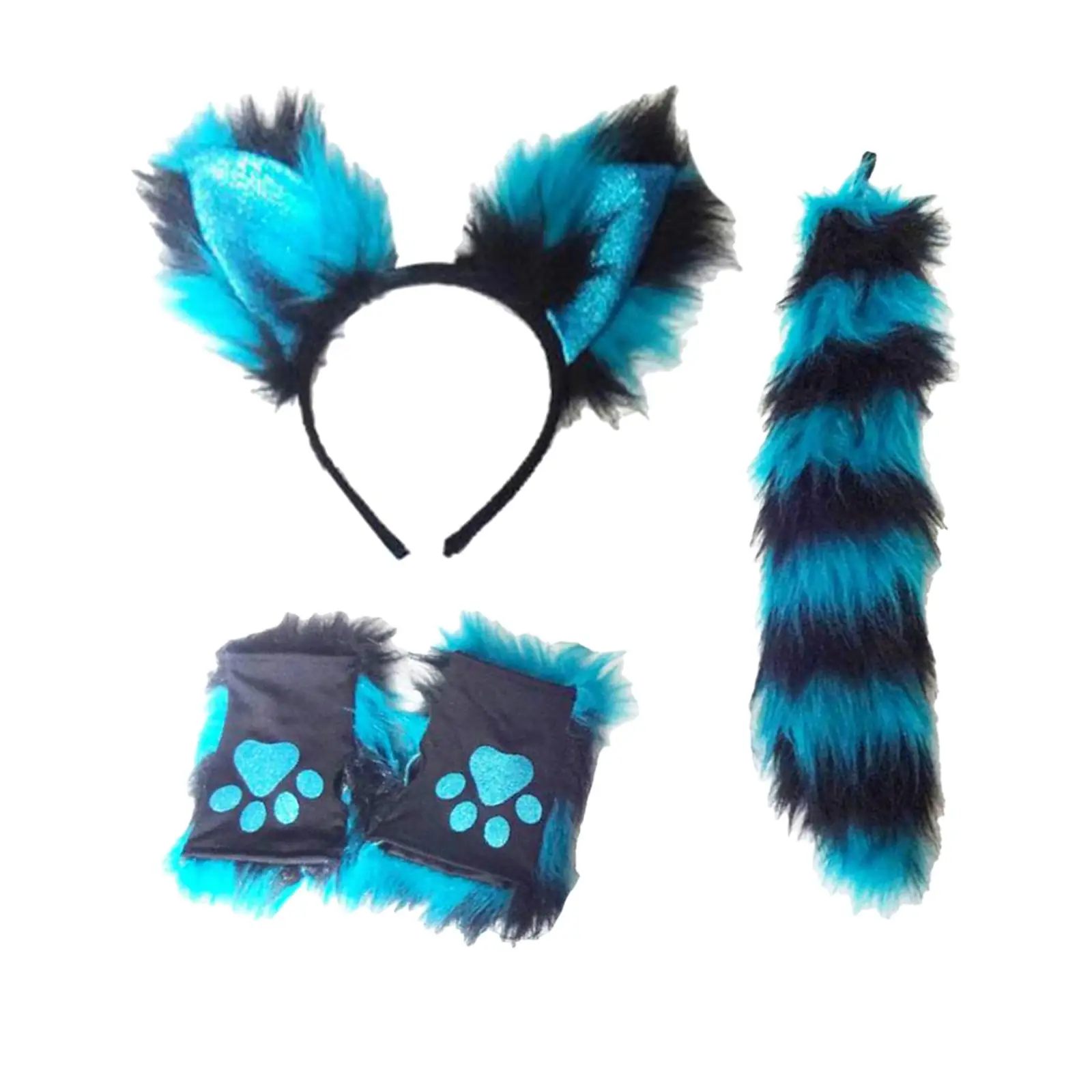 Plush Fox Ears Hair Hoop Costume Cosplay Gloves Tail Set Dress Adult for Kids Adult Halloween Masquerade Role Play Party