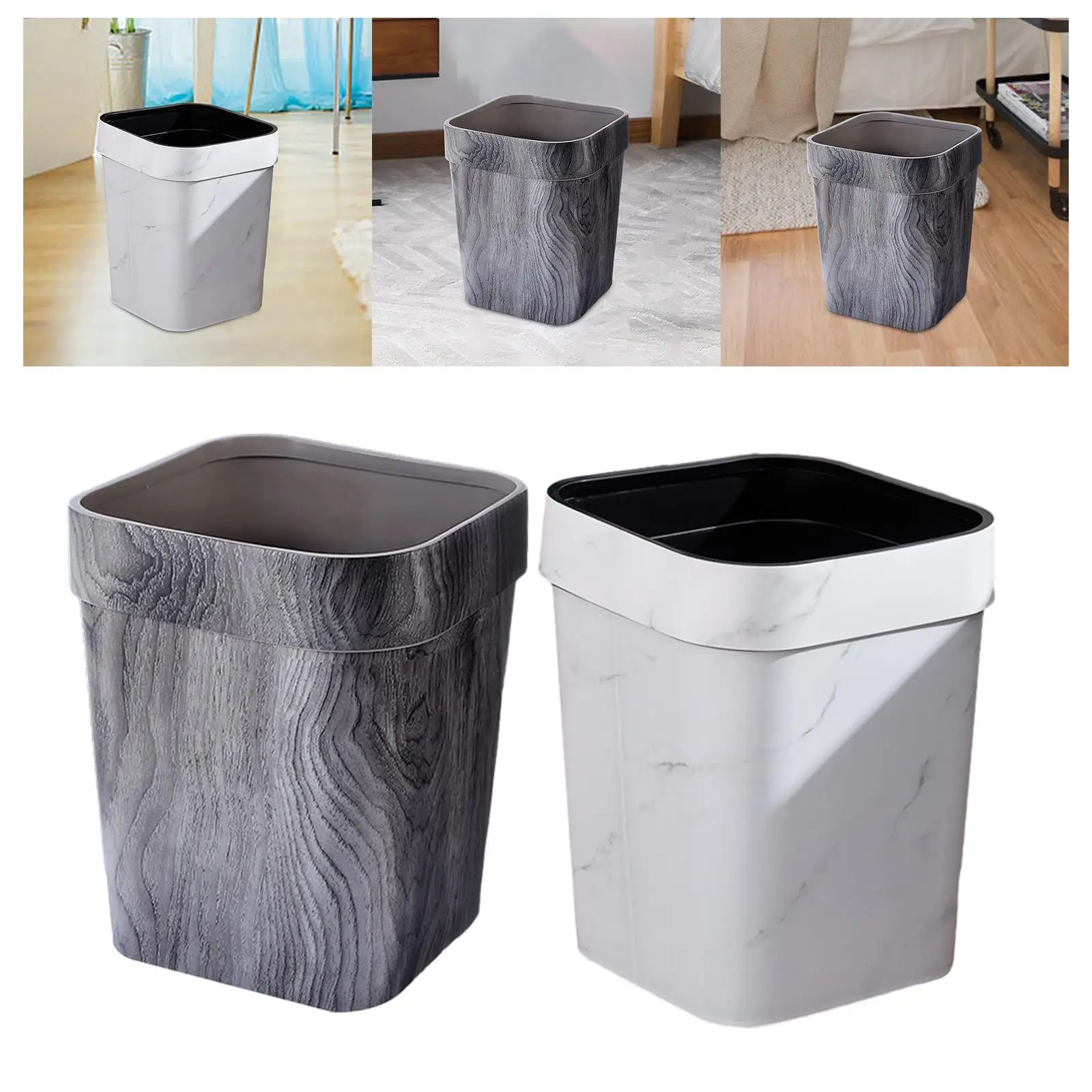 Small Bathroom Trash Can Square 14L Open Mouth Garbage Can Rubbish Bin Waste Basket for Toilet Living Room Home Office Kitchen