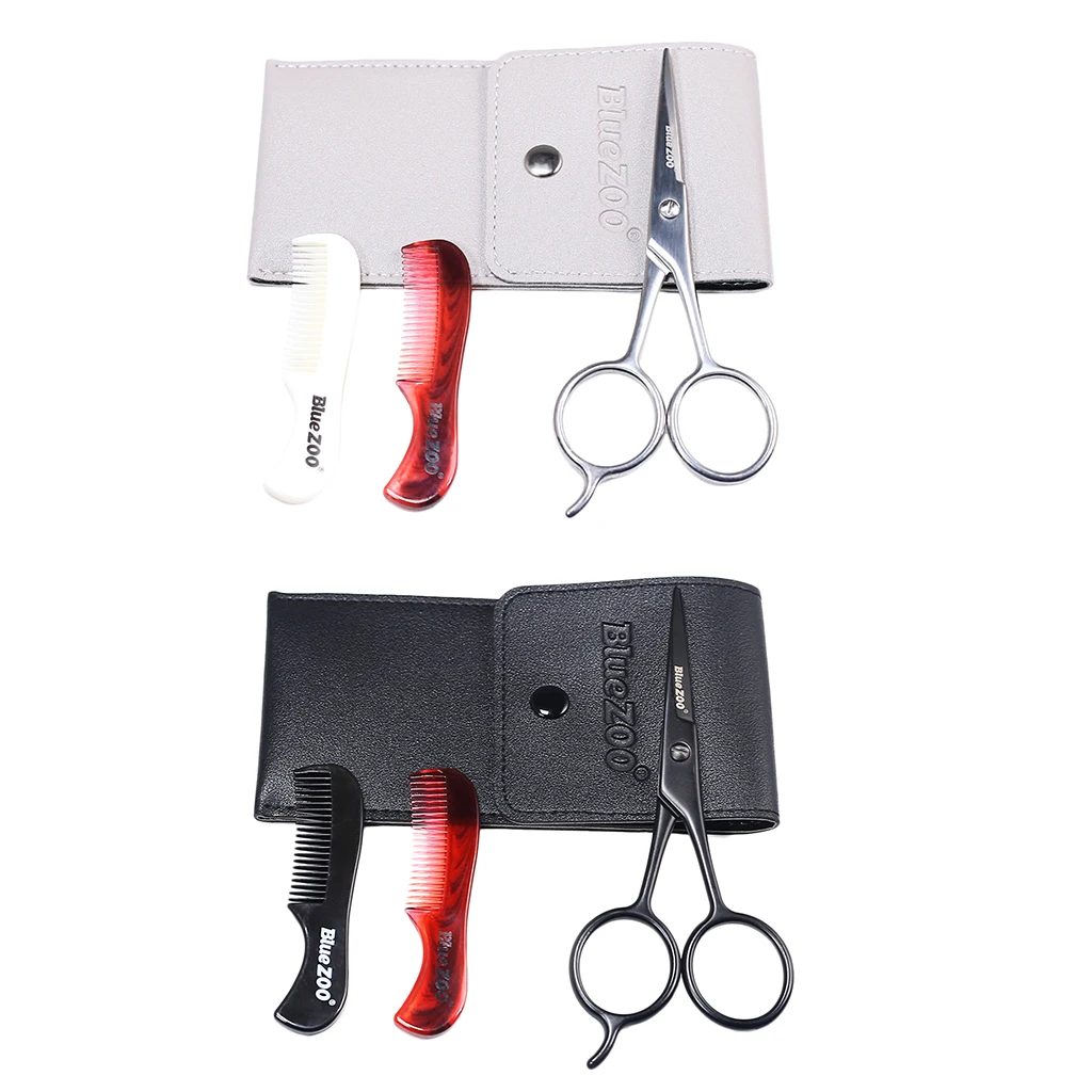 Set of 3 Portable Men Beard Nose Facial Hair Eyebrow Cutting Scissor Anti-static Combs Set