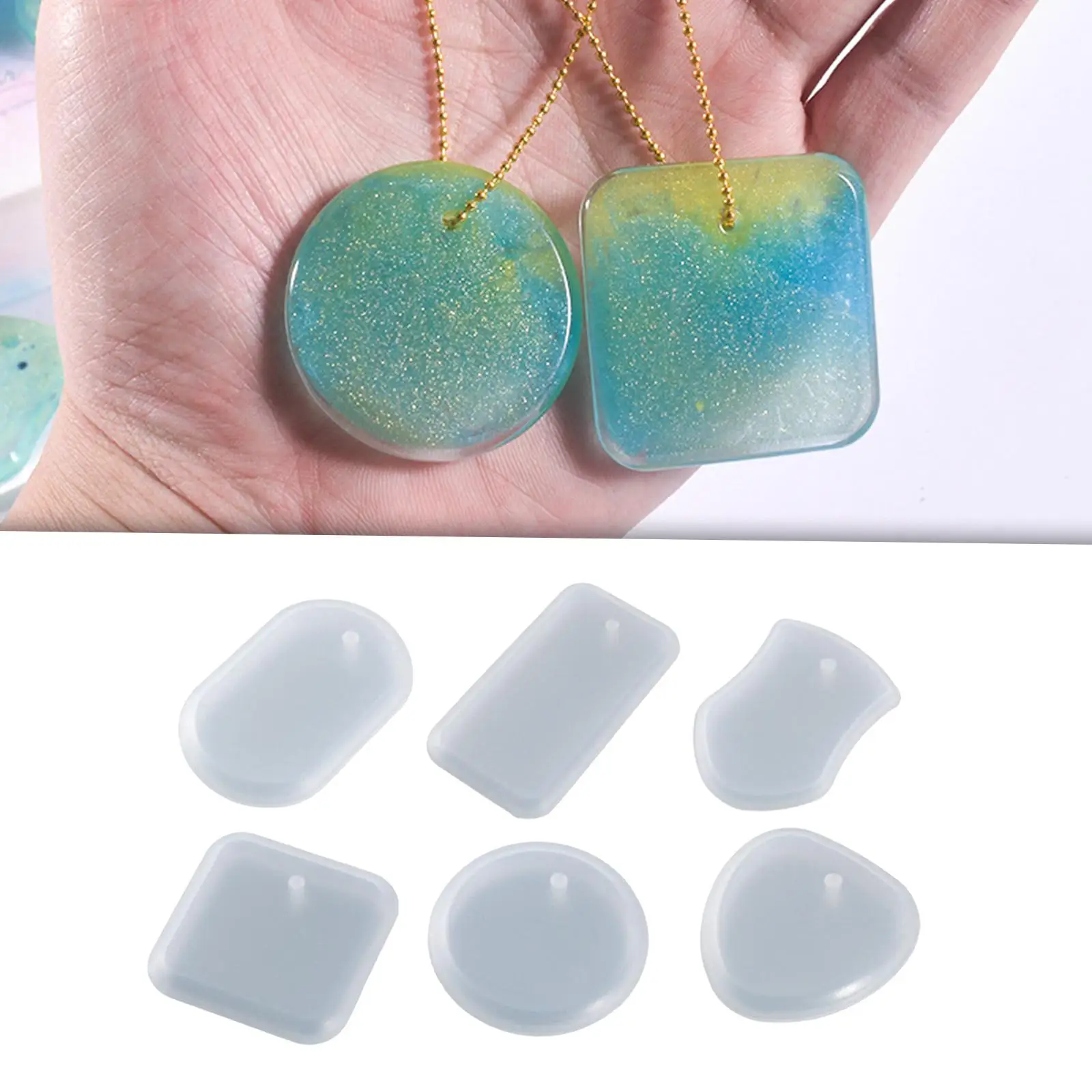 6 Pieces Silicone Resin Pendant Jewellery  with Hanging Hole for DIY Jewelry Craft Making - 6 Shapes