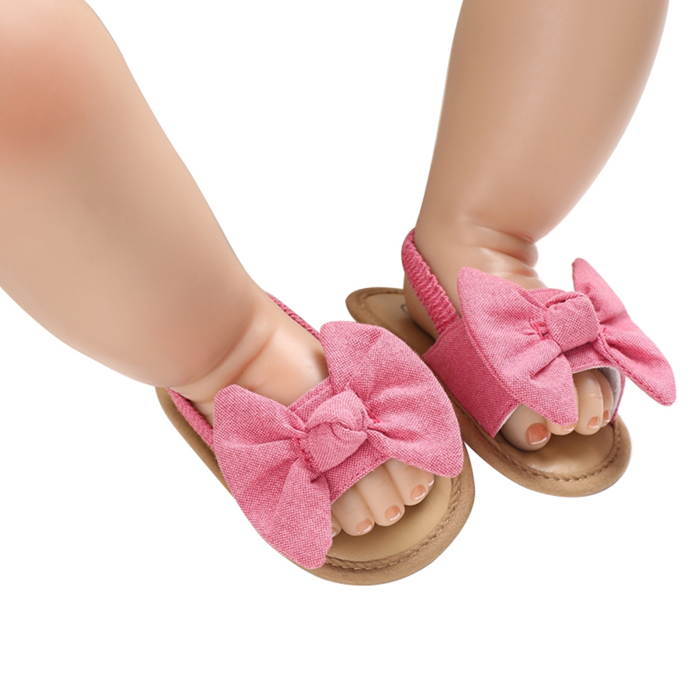 Nombre 4, VISgogo Baby Mädchen Sandalen mit Schleife, rutschfest, weiche Sohle, Prewalker, Sommer, Prinzessin, Krippenschuhe, einfarbig, flache Clogs, Sanda