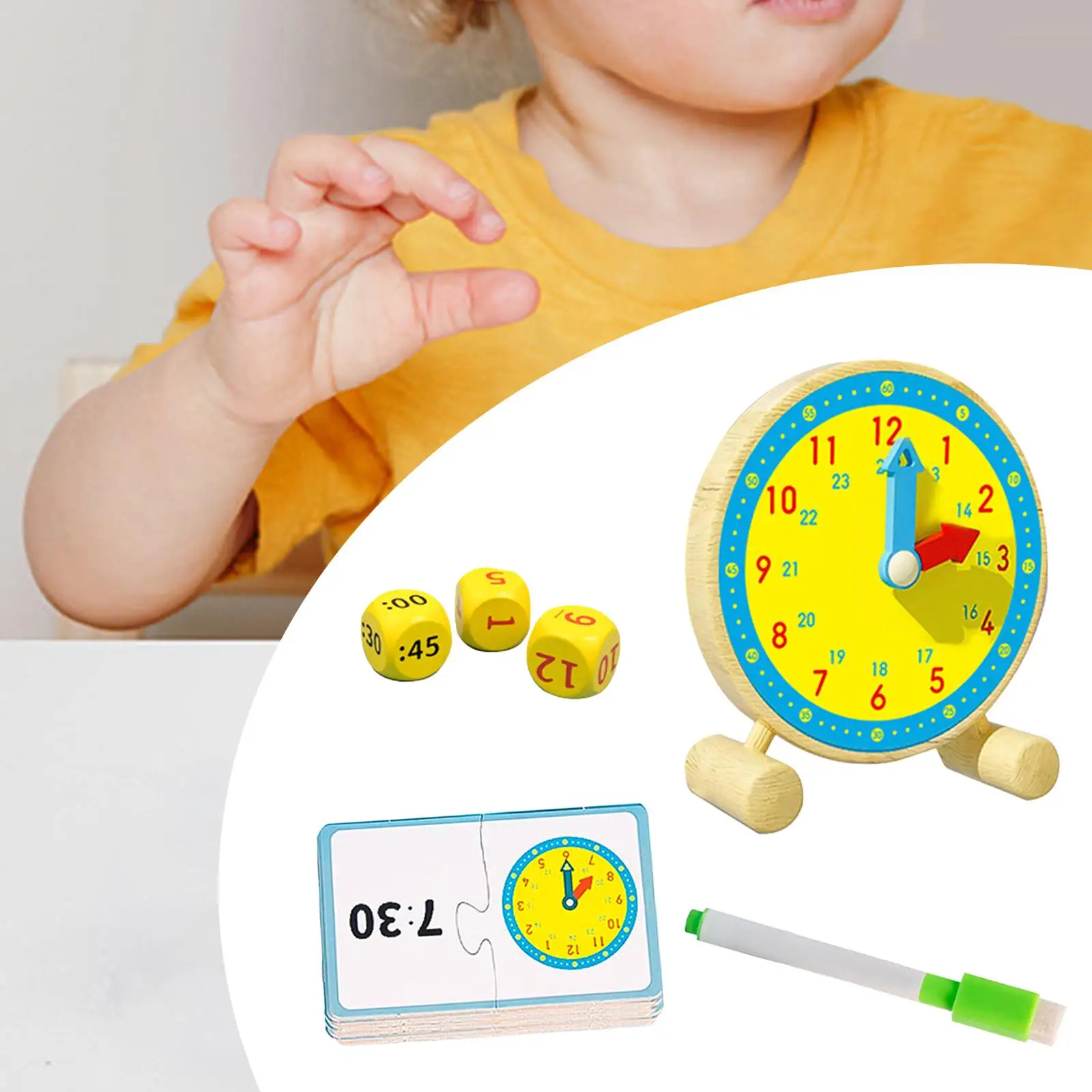 Montessori Wooden Clock Toy Hour Minute Second Cognition Develop Fine Motor Skills Telling Time Clock Learning Toy for Boy Girls