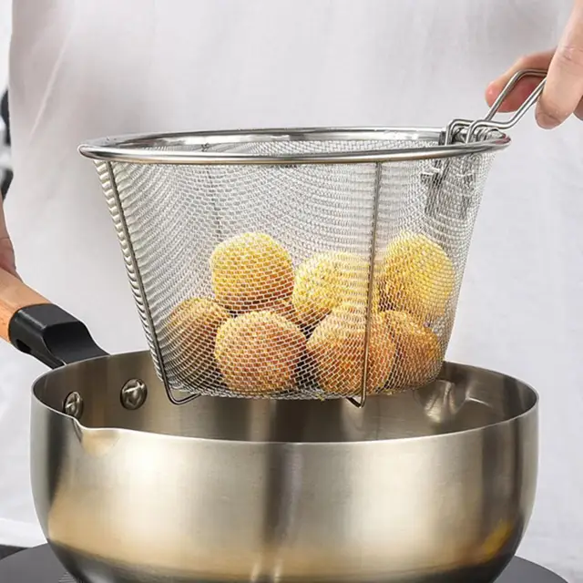 Foldable Edge French Fries Basket For Pot With Handle Deep Fryer Strainer  Stainless Steel Blanching Basket Deep Fryer Skimmer - AliExpress