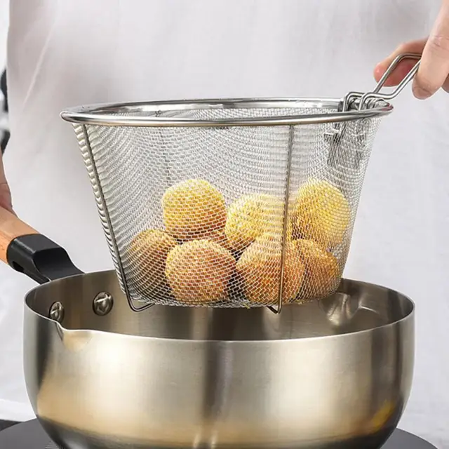 NUOLUX 1 Set of Food Fryer Pot Frying Basket Tong Handheld Frying Pot Deep  Frying Food Basket Kitchen Frying Pot 