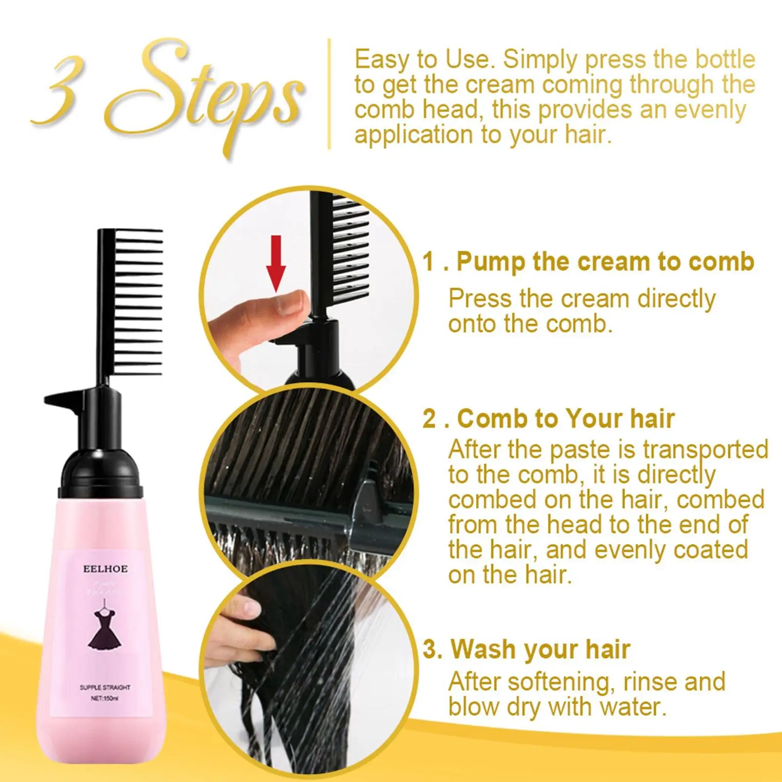 Instant Straight Hair Cream 150ml with Brush for Home Smooth Nourishing Hair  - AliExpress