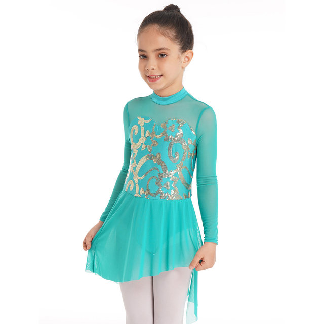 Vestido de patinaje sobre hielo brillante para niñas y niños, leotardo de  Ballet de manga larga de malla, vestido de baile lírico, traje de Skater  para fiesta y actuación - AliExpress