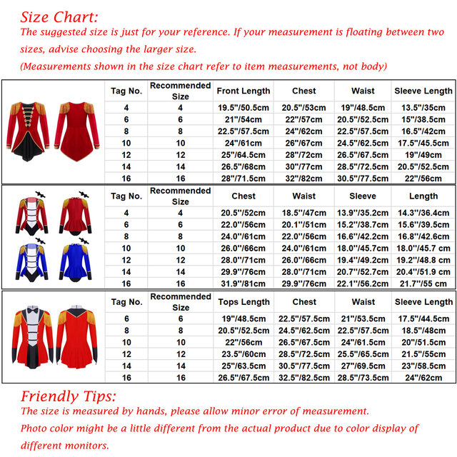 Red Kids Girls Circus Cosplay Costumes Long Sleeves Bodysuit