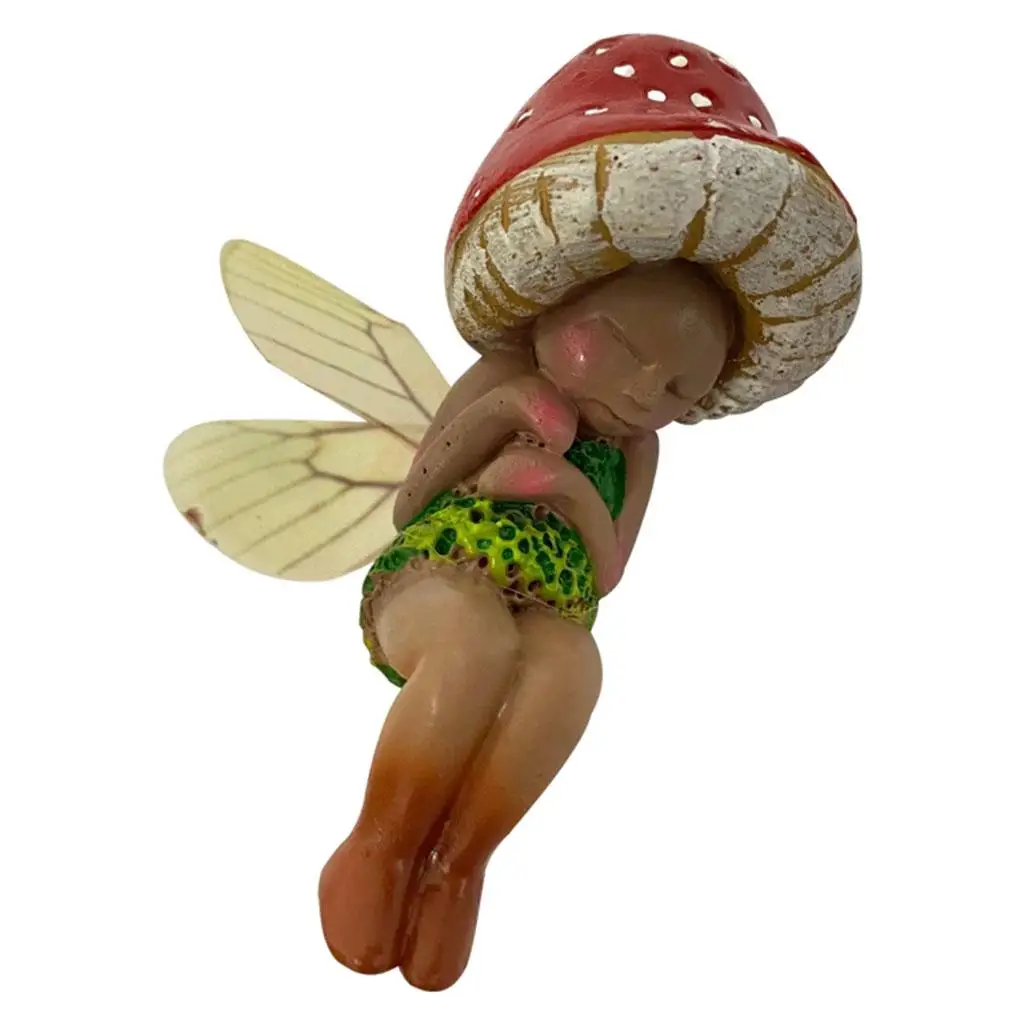 Mushroom Fairy Figurines Fly Wing Fairy Garden Micro Landscape Resin Craft Creative Scene Decoration Ornaments