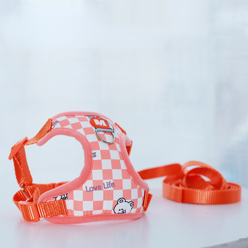 Dog Adjustable Harness Leash Set Medium Small Plaid Vest Cute Belt Cat