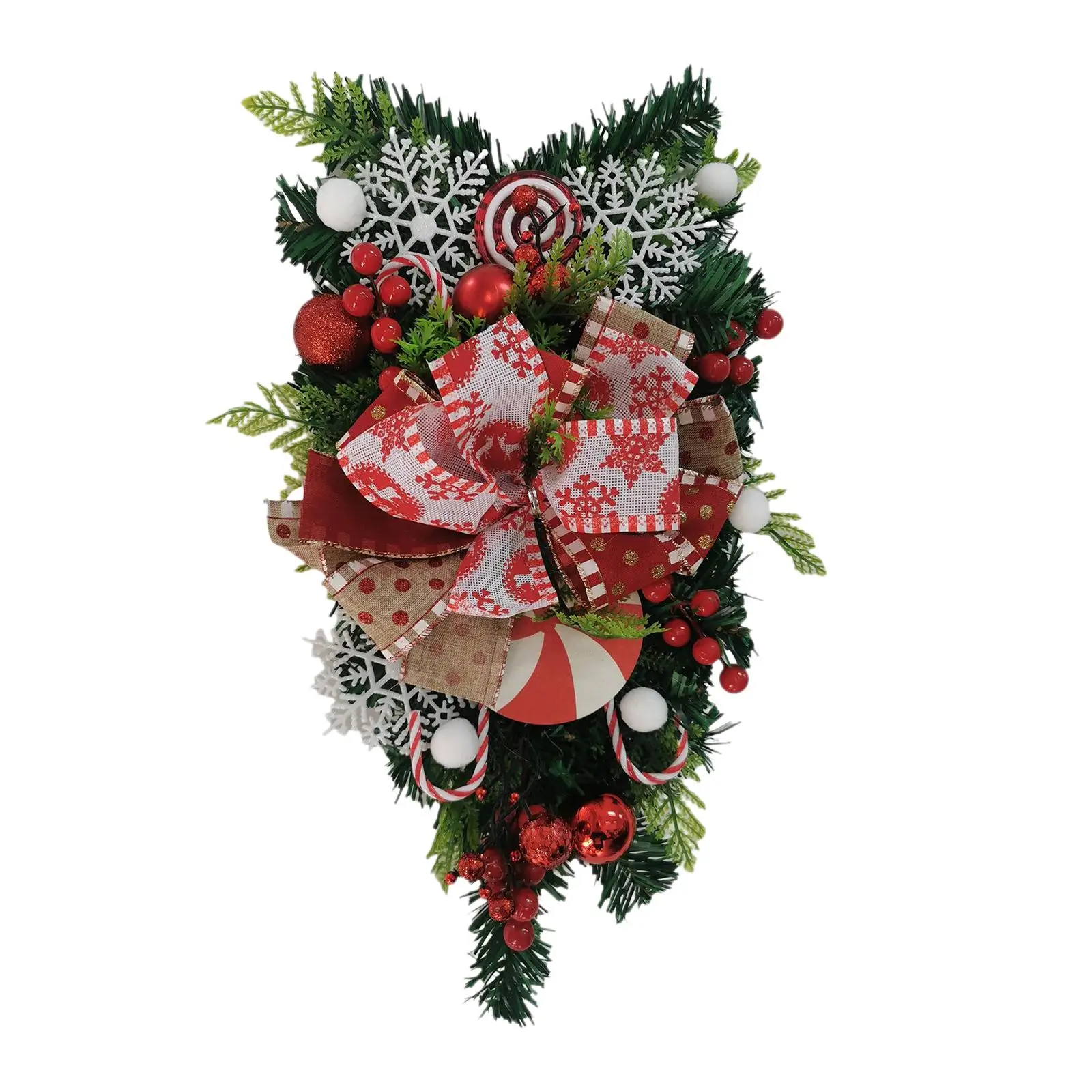 Winter Christmas Teardrop Wreath Wall Hanging Christmas Door Wreath with Bow for