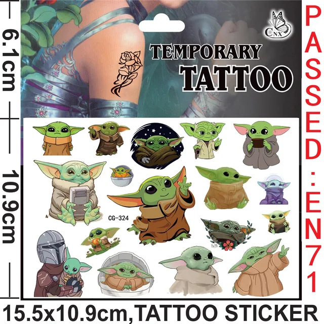Cartoon Star Wars Waterproof Temporary Tattoo Stickers Yoda baby