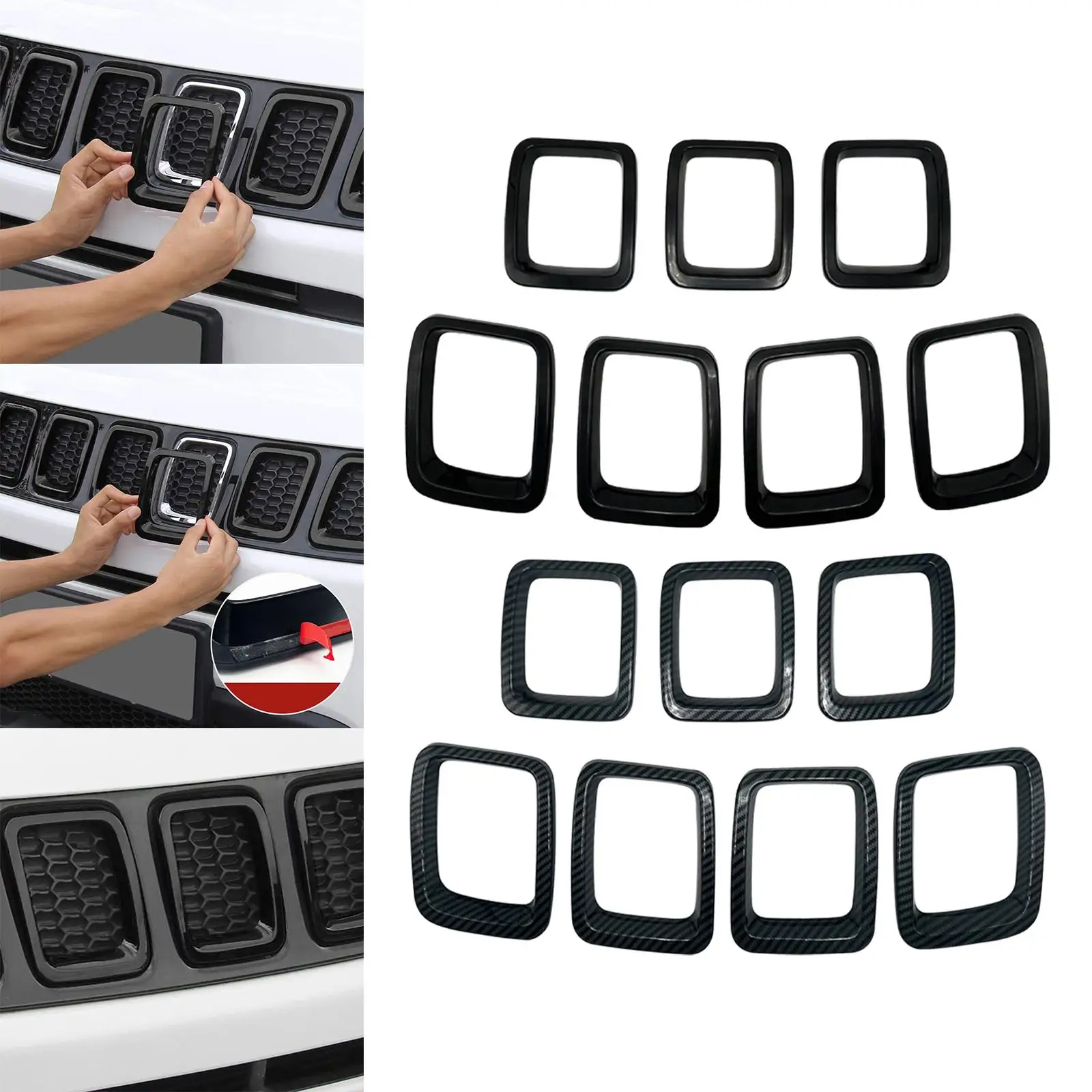 7x Car Front Grill Cover Trim Grille Inserts Covers Body Fittings Spare Parts Frame Trim for Jeep Compass MP 2017-2020