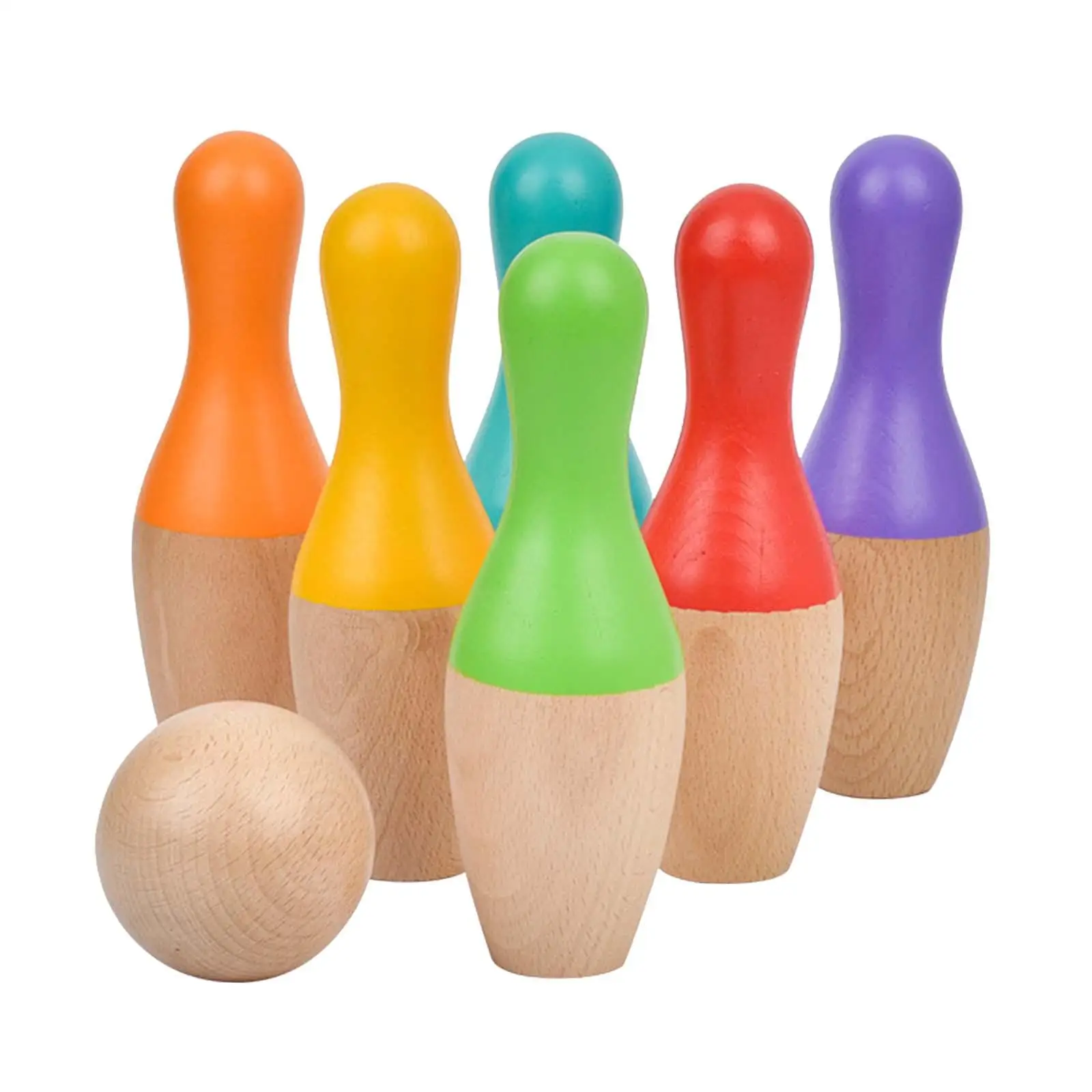 Wooden Bowling Set Bright Color Bowling Games for Boys Girls Kids Toddlers