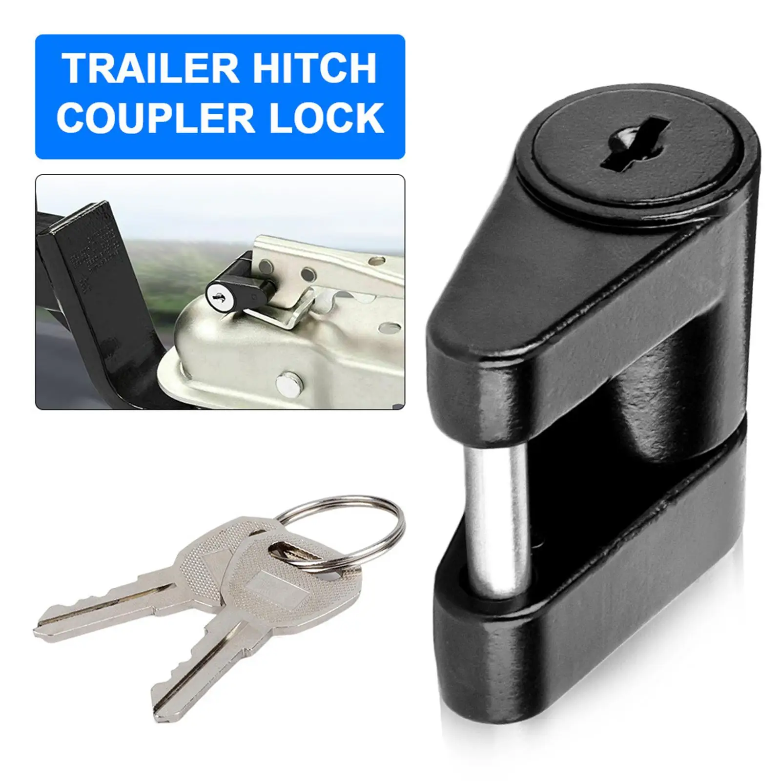 Trailer Hitch Coupler Lock with 2 Keys Black 3/4 inch Span 1/4 inch Pin for Car`S Coupler Truck Tow Boat Trailers RV