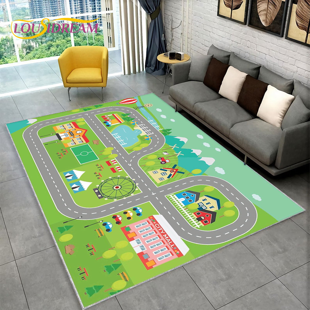 tapis de jeu pour trafic routier urbain sur zone de salle de décor de salon et de chambre polymères de sol non ald