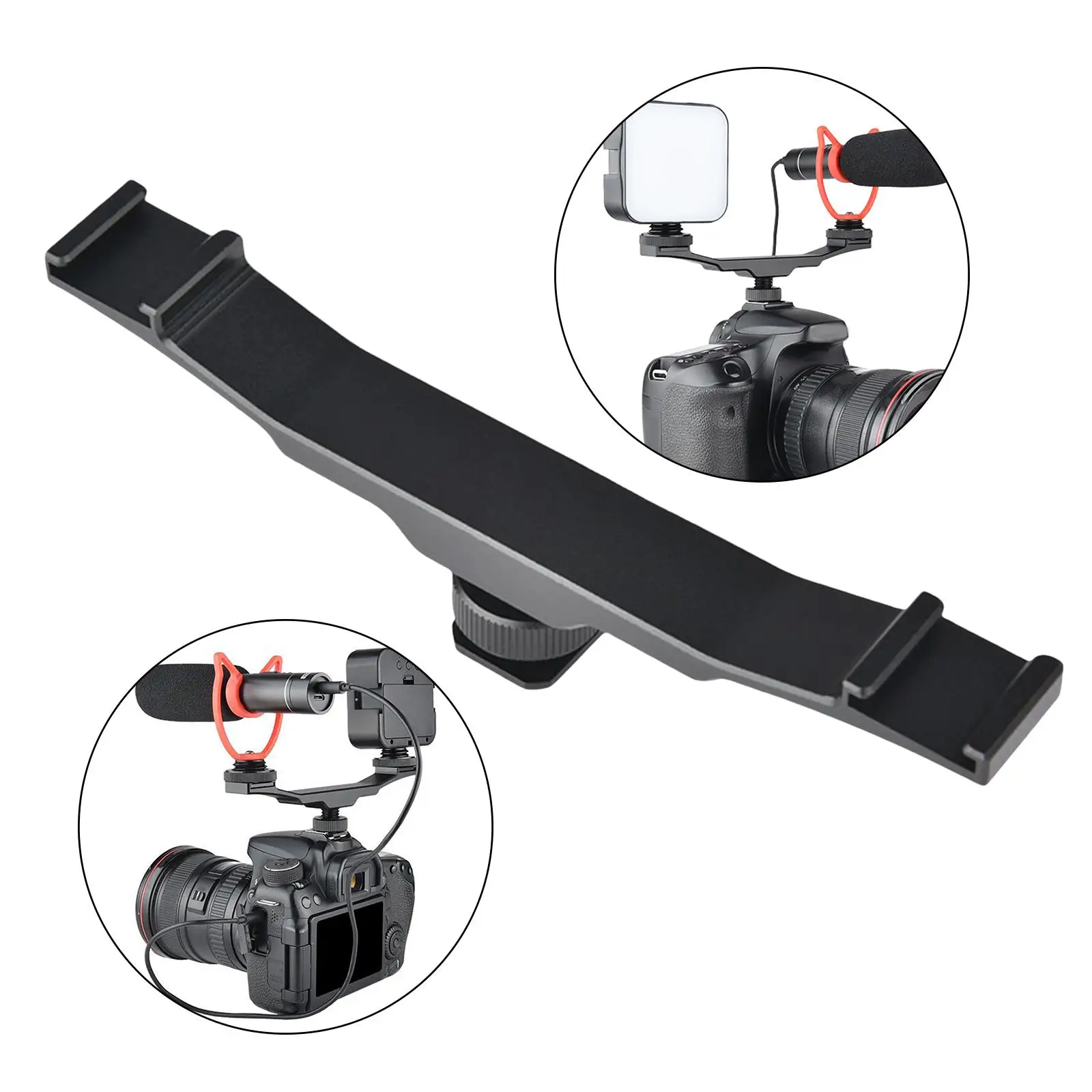 Dual Cold Shoe Mount with Hot Shoe Mount Adapter Extension Rod for Video Light Camera Flash Fill Light