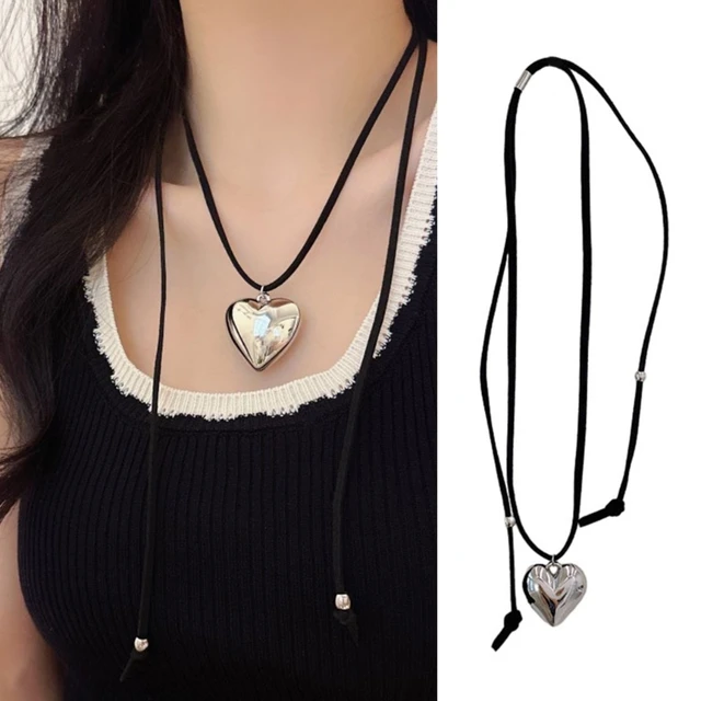Fashion Small Heart Pendant Choker Necklaces Women Long Black Rope Necklace  Dropship - AliExpress