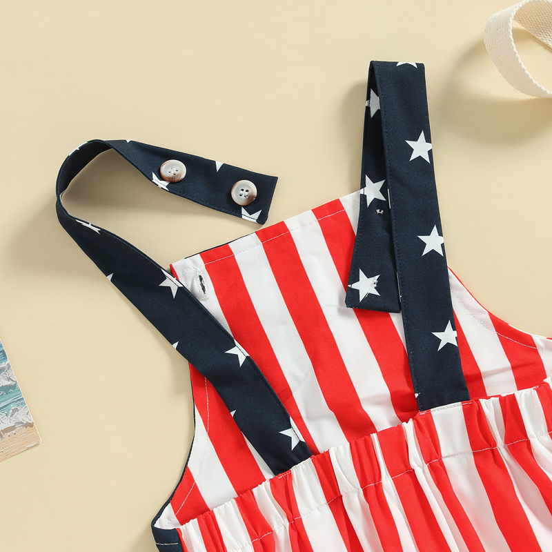 Toddler Boys Girls Summer Casual Jumpsuit Sleeveless Stripe Star Print Suspender Pants