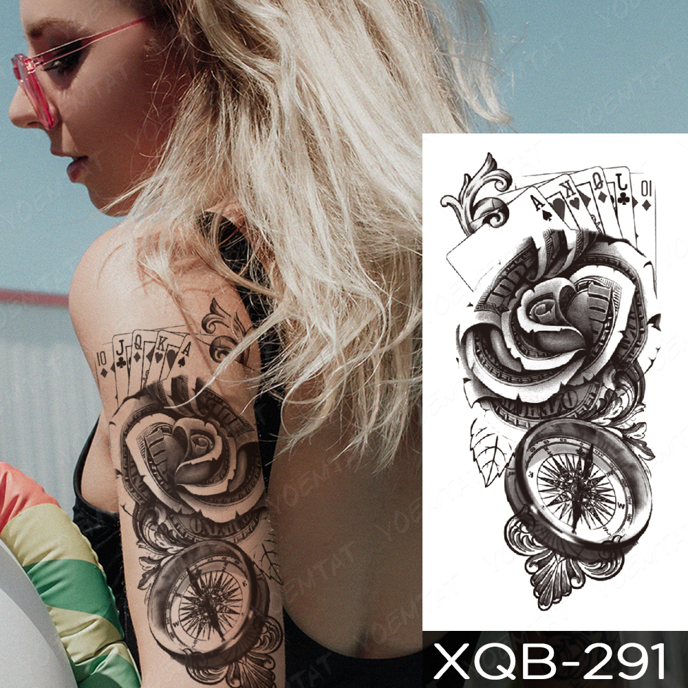 Best of Waterproof Temporary Tattoo Stickers Compass Flowers Trees Poker Rose Clock Tatto Women Men Arm Body Art Fake Sleeve Tattoos Reviews & Tips - Image 3