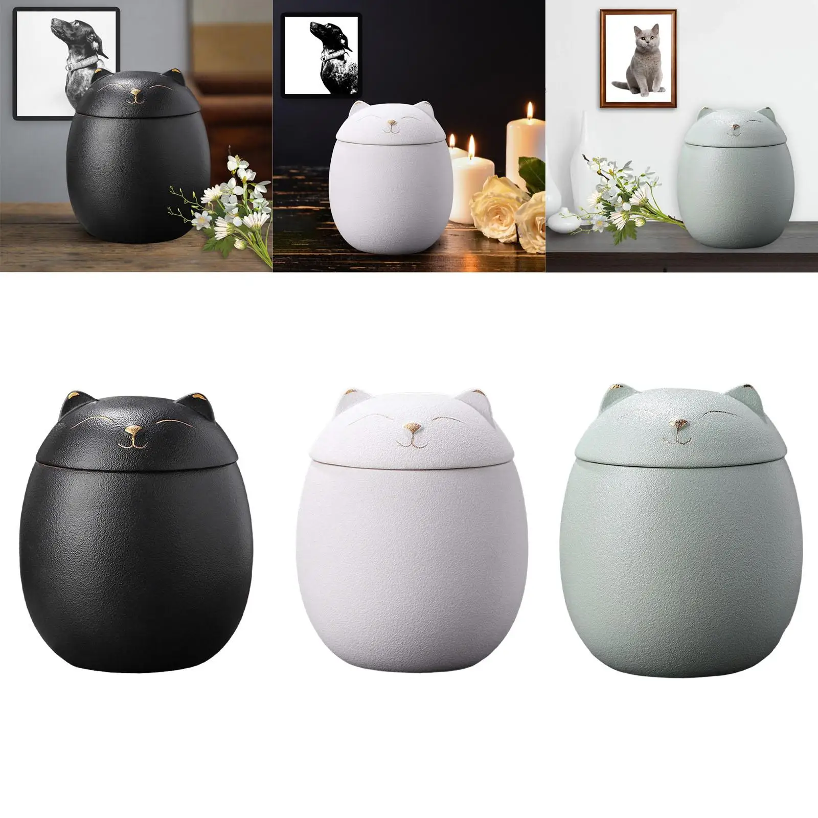 Cat Shape Ceramic Canisters with Lid Multi Use 500ml Moisture Proof Pots Jars Urn for Pet Ashes Memorial Cremation Urns