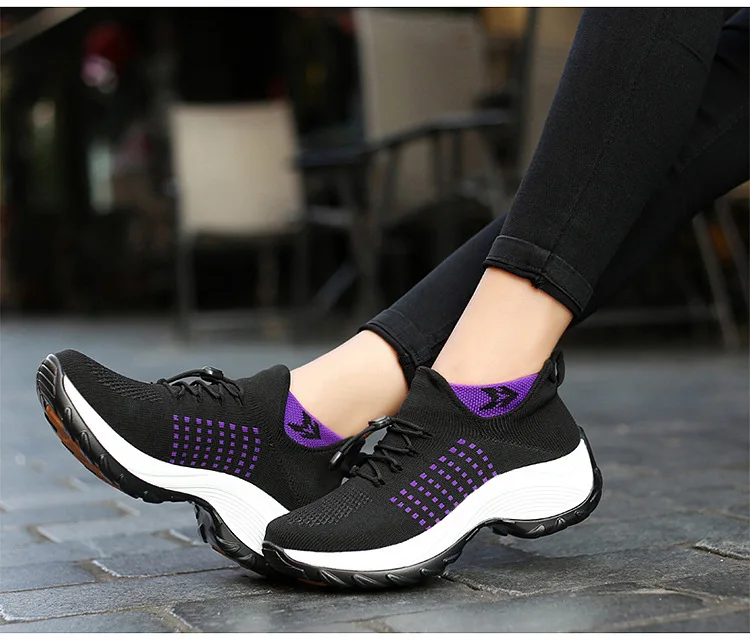 Casual Women Walking Flat Slip On Platform Sock Sneakers Shoes Plus Size 35-45 Zapatillas Mujer44_desvips.com