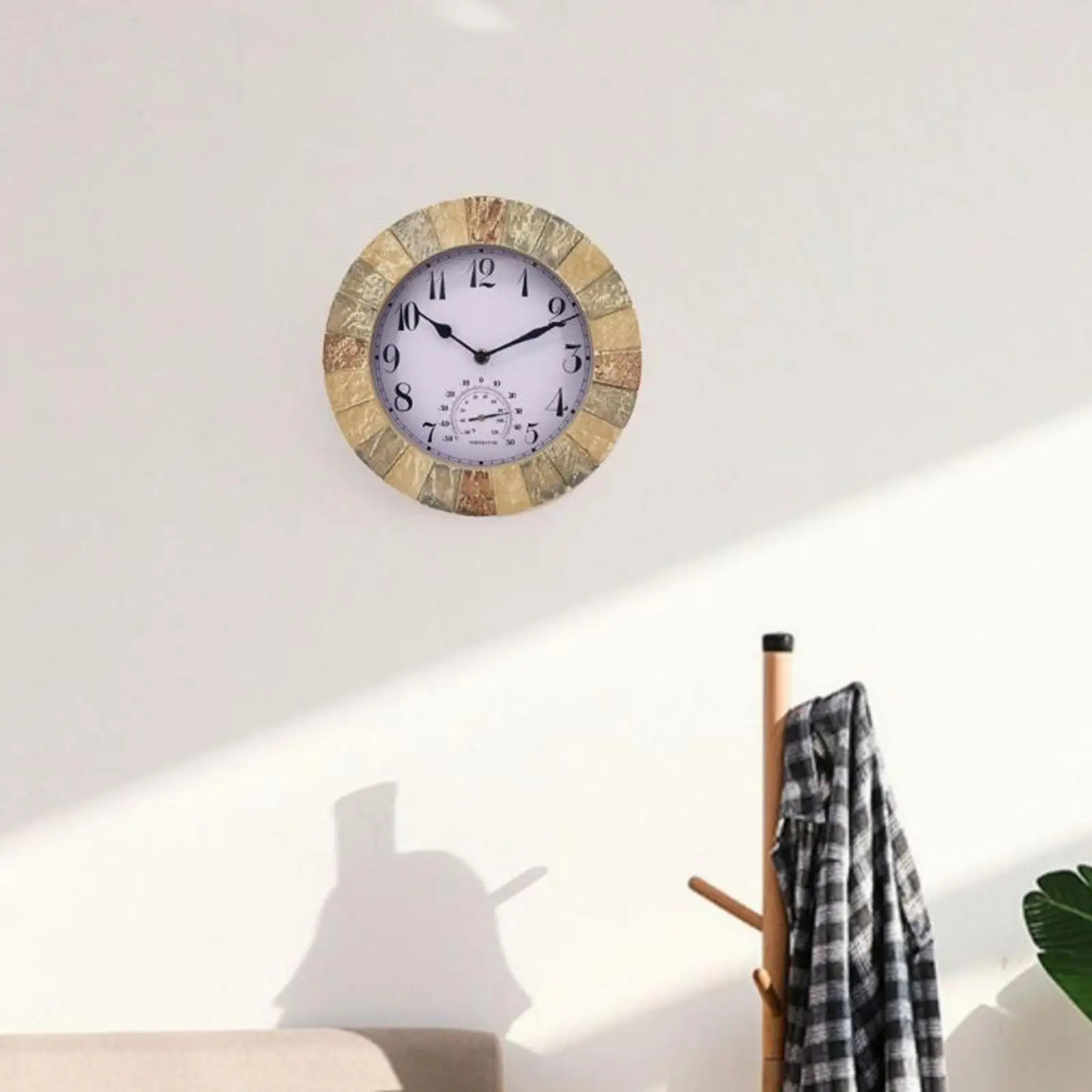 Multipurpose Outdoor Wall Clock Waterproof with Temperature Silent 10inch Clocks for Garden Bedroom Living Room Bathroom