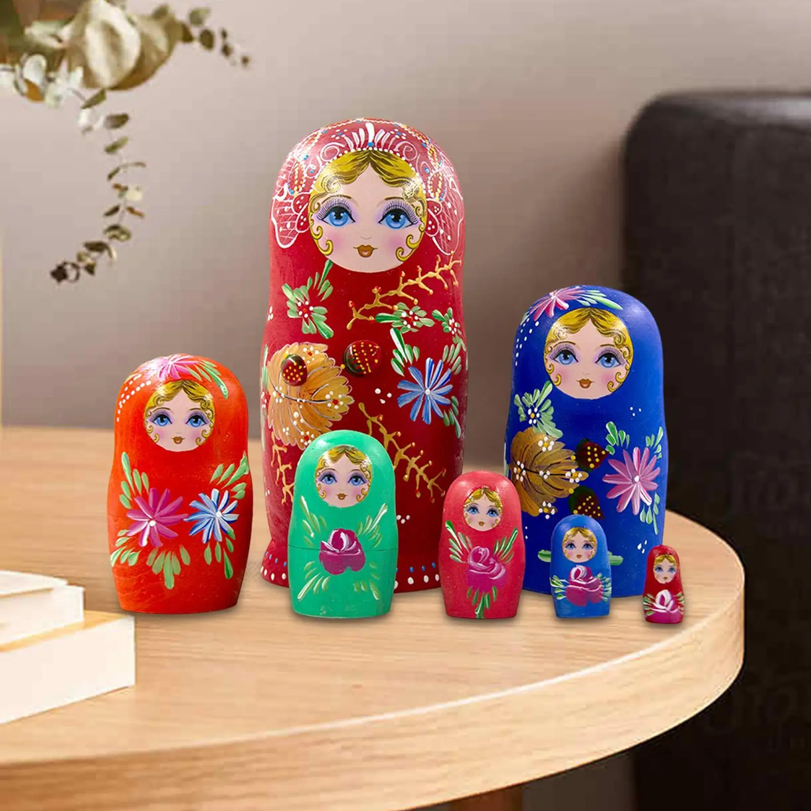 7 Pieces Handmade Russian Nesting Dolls for Desktop Living Room Bedroom
