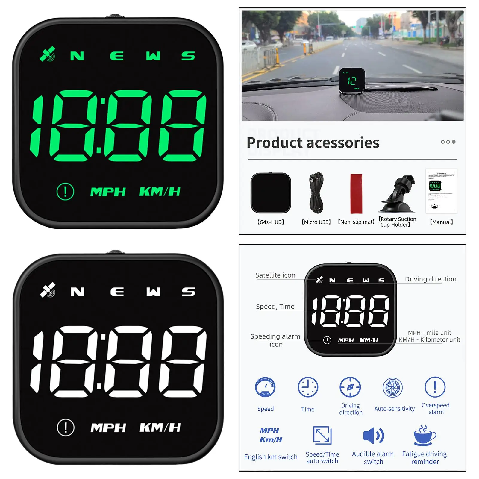 Car HUD Head up Display Compass Modern LED Display Digital Speed for Various Vehicles Buses Trucks
