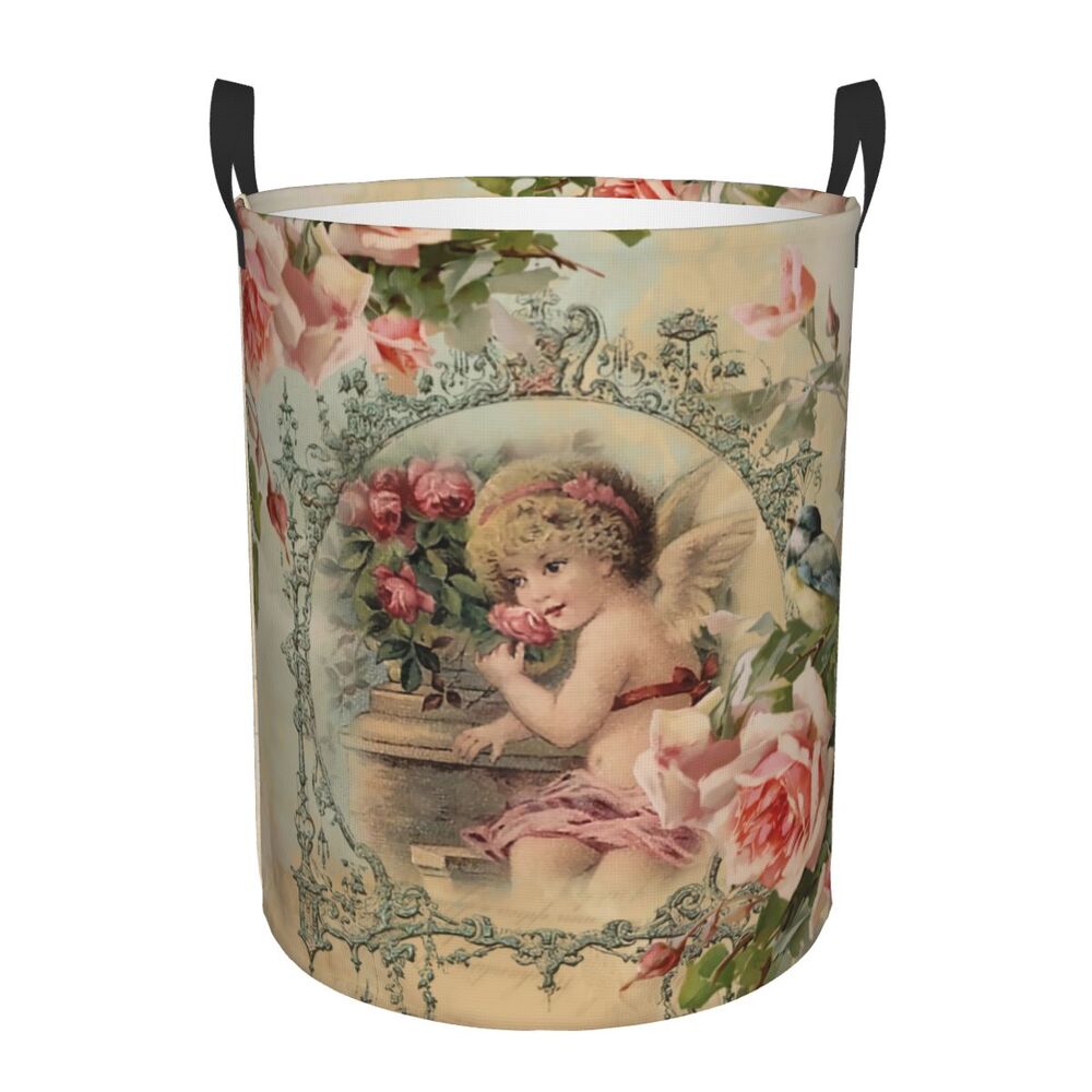 Description Picture 2 of itemCustom Victorian Angel Vintage Rose Laundry Basket Collapsible Clothing Hamper Toys Organizer Storage Bins