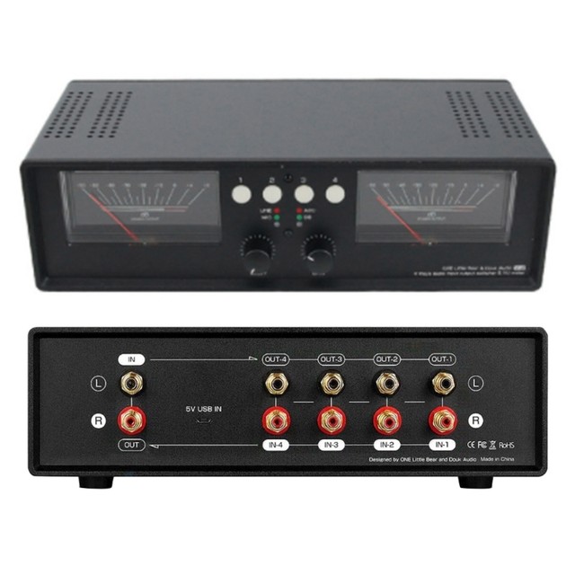 Dual Analog Vu Meter Db Panel Mic&line Sound Level Indicator Audio Switcher  Box Fp