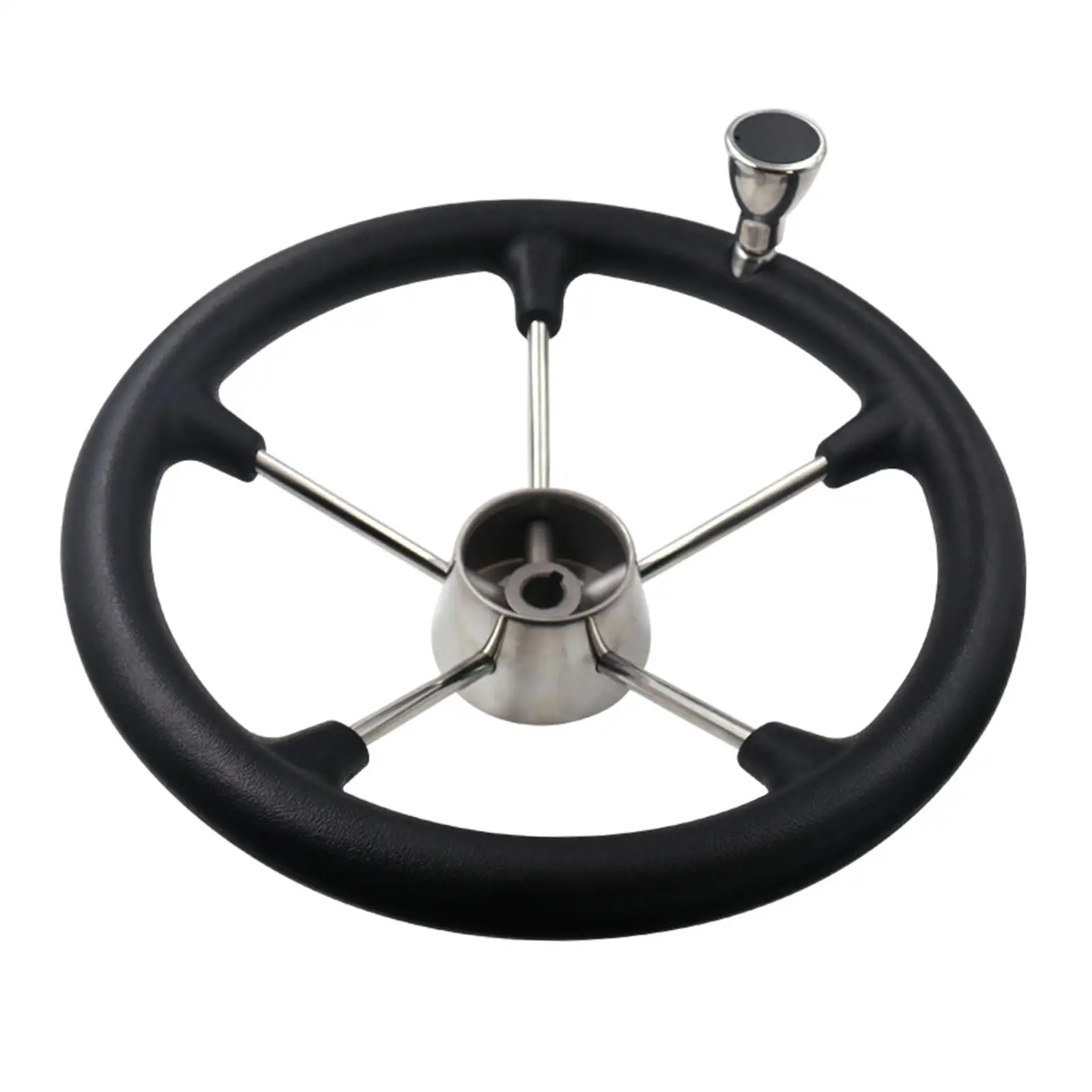 Boat Steering Wheel 5 Spoke Black PU Foam Grip W/Knob (Diameter: 355mm) 25 Degree Dish