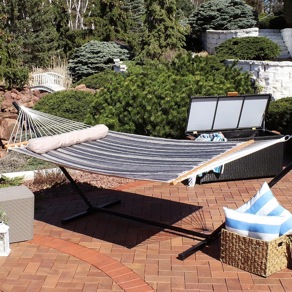 Description Picture 3 of itemOutdoor Quilted Fabric Hammock - Two-Person with Spreader Bars - Heavy-Duty 450-Pound Capacity - Mountainside