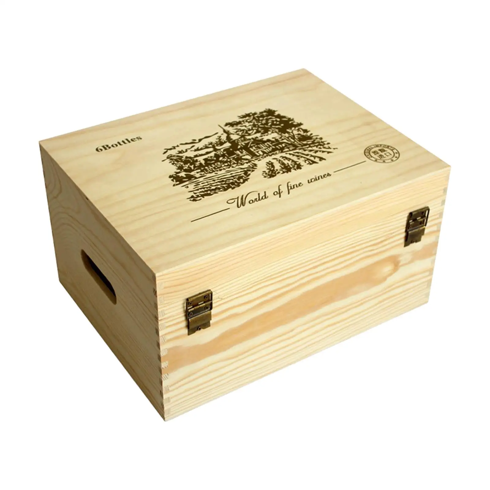 Bottle Wooden Box 6 Bottle Gift Boxes Wooden Packaging Box Hinged Lid Top Handle Package Case for Anniversary Birthday Gifts