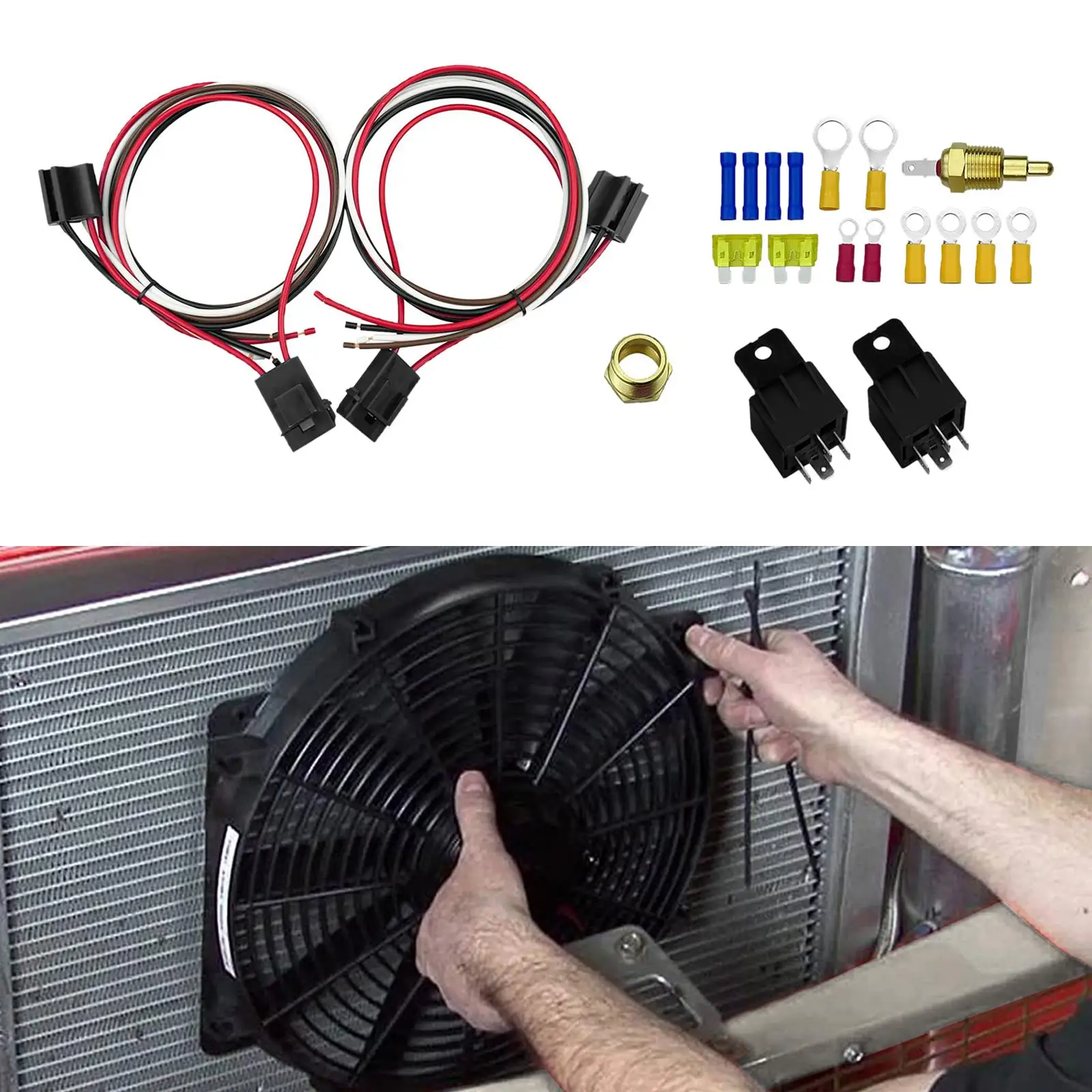 Auto Dual Cooling Fan Relay Kit, 185 On 175 Off 40 Amp Thermostat Temperature