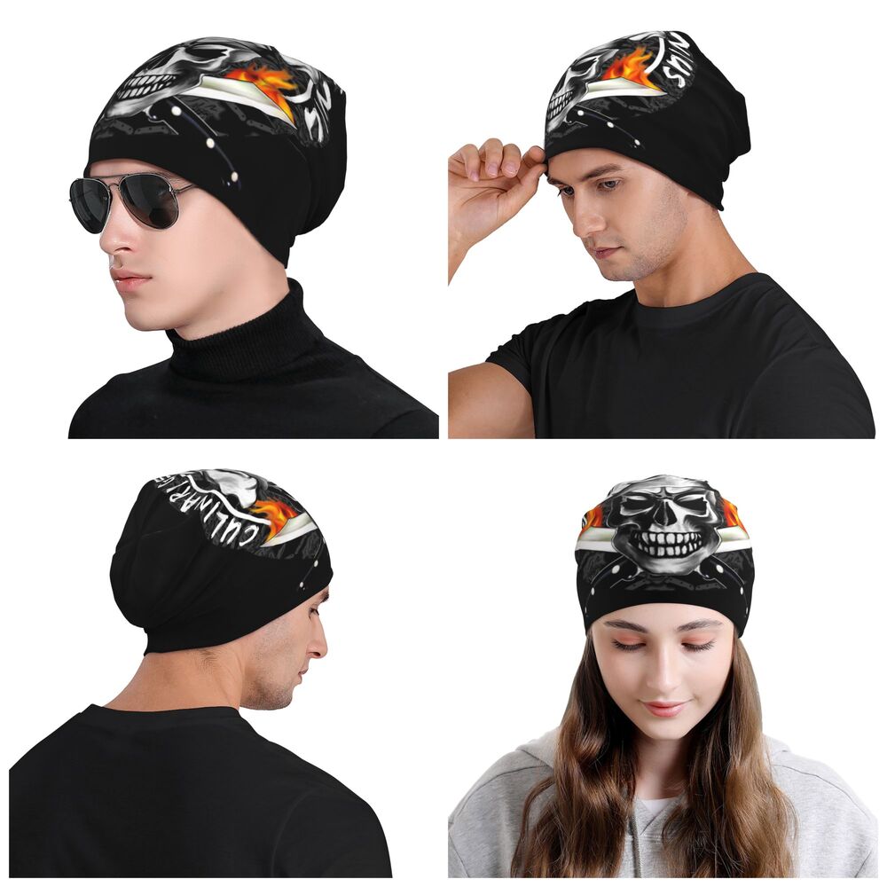 Benutzerdefinierte lustige Kochen Schädel Messer Chef Motorhaube Hut Stricken Hüte Männer Frauen Mode Unisex Erwachsene Winter warme Mützen Kappe – Detail 12