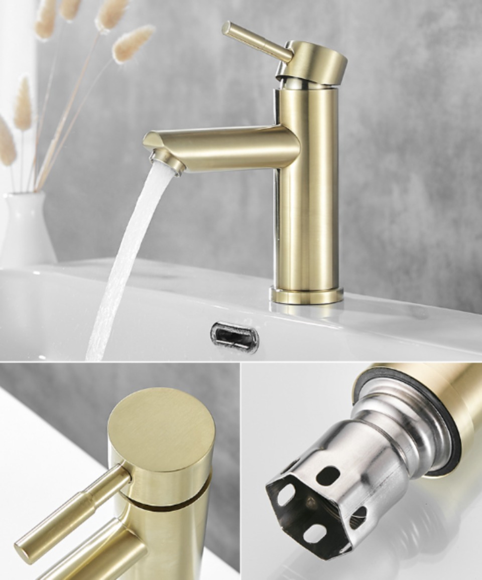 Title 12, Bathroom Brushed Gold Sink Faucet Deck Mounted ...