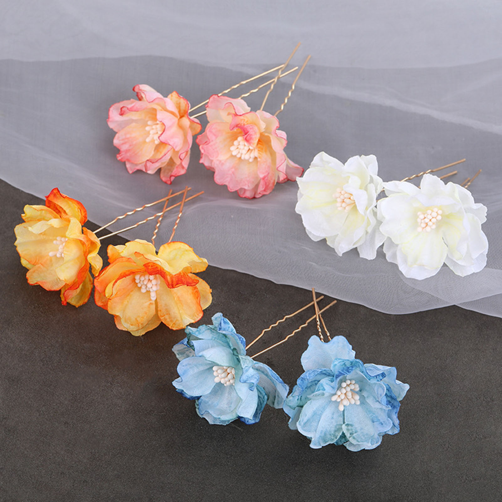 Seide Blume Hochzeit Braut Haarnadeln handgemachte Perle Perlen Blume Kopfschmuck für Frau Haars tyling machen Stifte – Detail 3