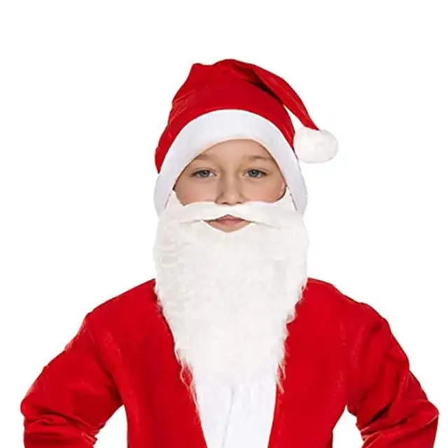 Uomo vestito da Babbo Natale con bianca lunga barba finta, stando