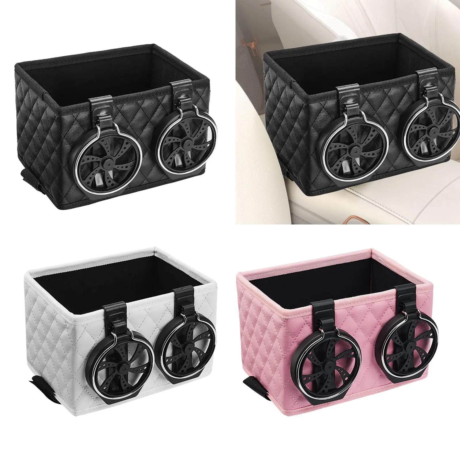 Universal Car Storage Box Multifunctional Car Console Side 2 in 1 Tissue box Cup Holder for Paper Towels Keys