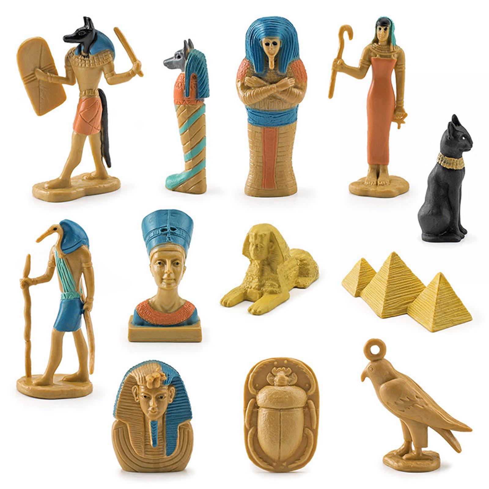 12x Ancient Egypt Figures, Novelty High Simulation Small Statues Early Educational Toy Mummy Case Thoth Hieroglyph Anubis Bastet