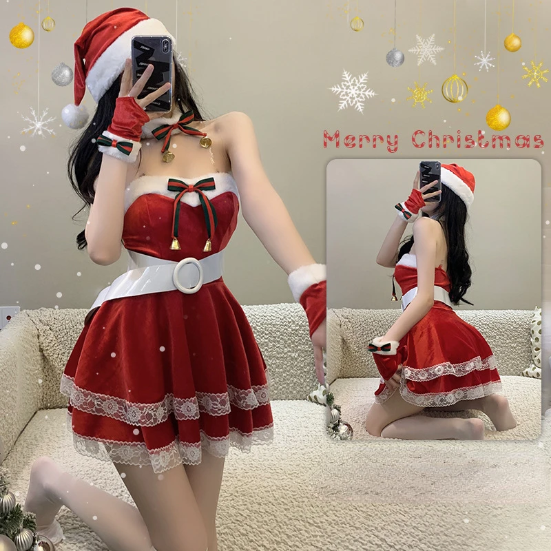 Japanese Anime Christmas Bunny Cosplay Costume With Santa Hat Disfraz  Halloween Mujer Lace Velvet Soft Girl Party Princess Dress - Cosplay  Costumes - AliExpress