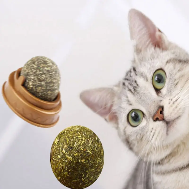 Natural Catnip Wall Stick-on Ball Toy Treats Healthy Natural Grass Snack