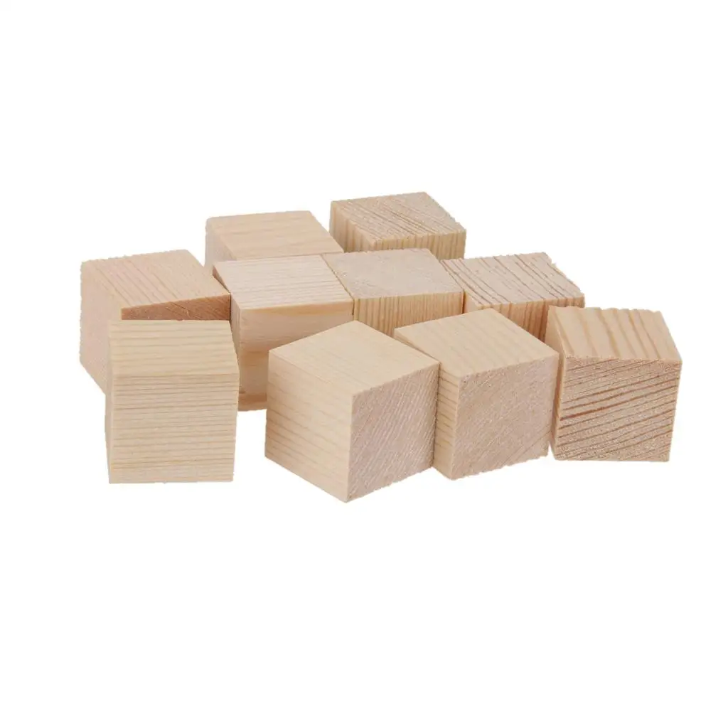 12 Pieces Natural Wooden Shapes Unfinished Cubes Blocks Embellishments for Craft 50mm 40mm