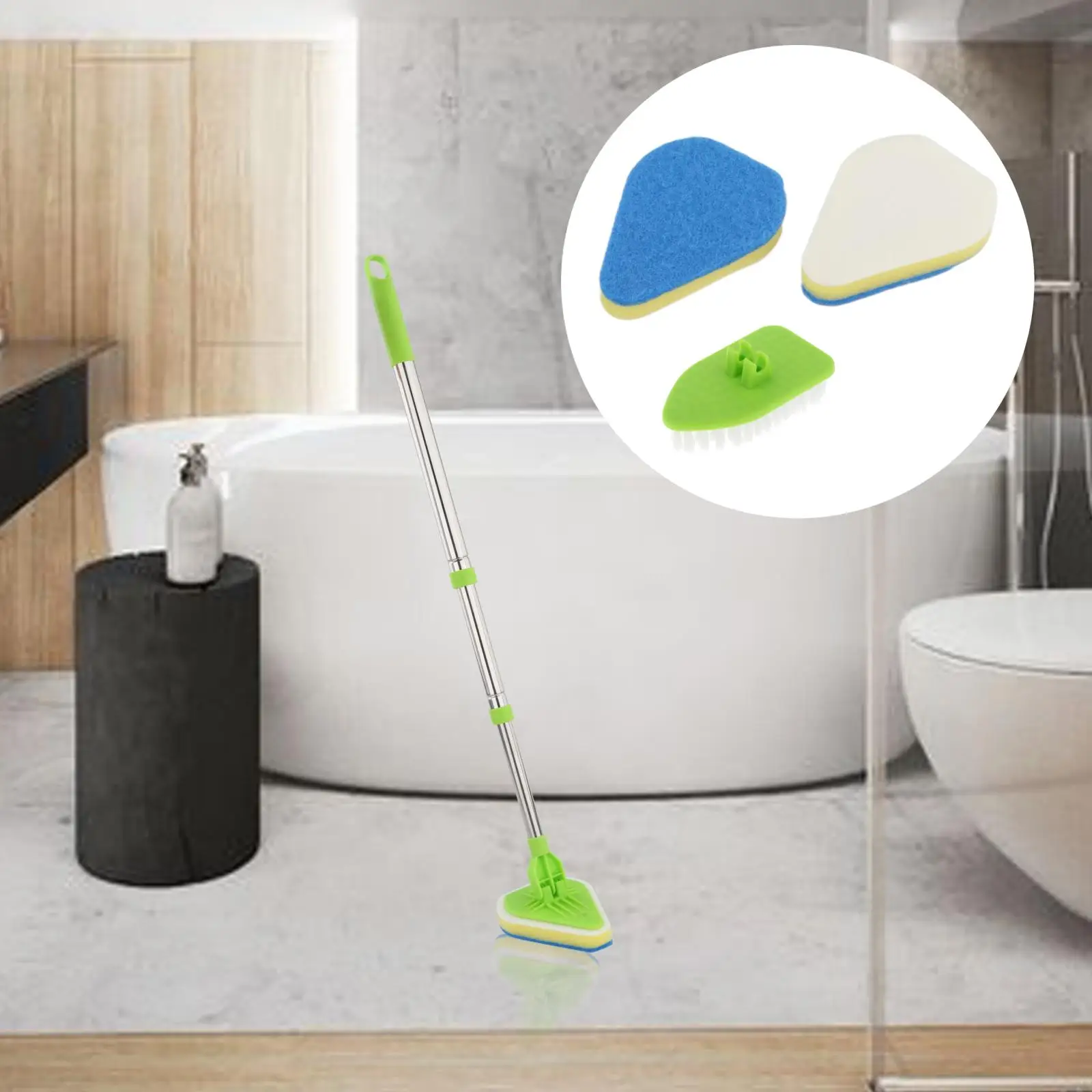 Cleaning Brush w/ Adjustable Handle Sponge Brush Tile Floor  Scrubber Home Brush