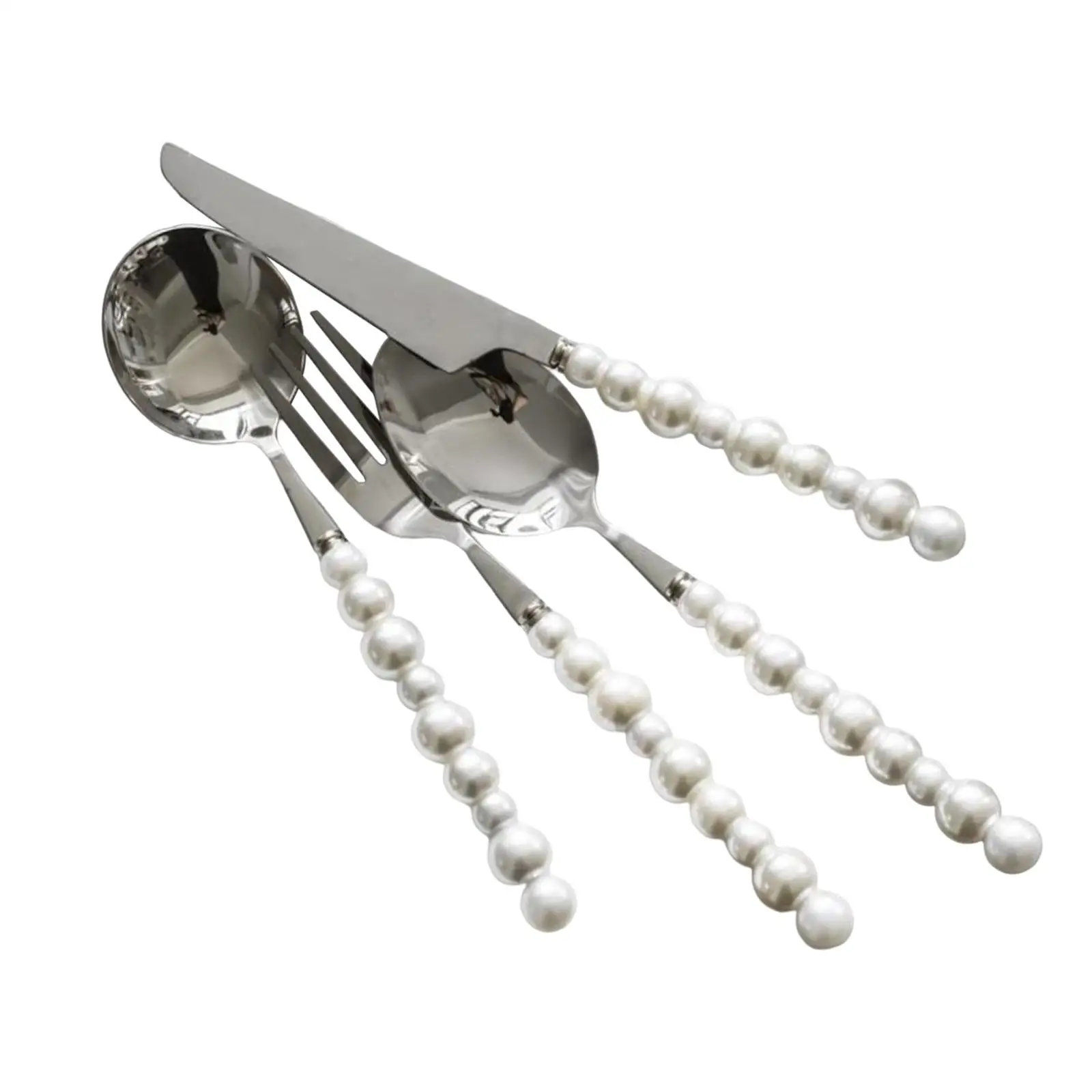 4 Piece Pearl Handle Cutlery Set Tea Spoon Fork Steak Knife Silver Collection