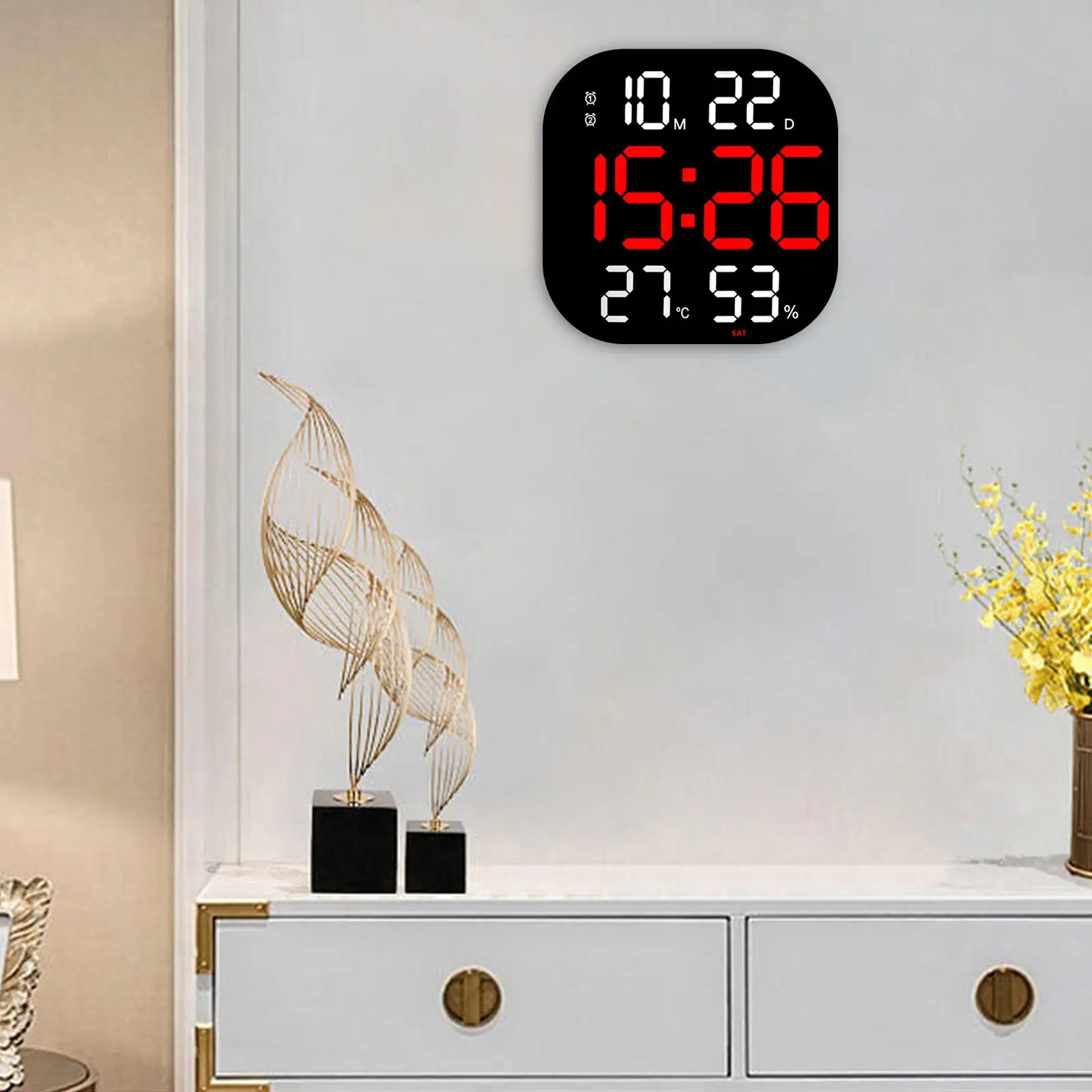 Digital Wall Clock with Temperature Humidity Adjustable Brightness Silent